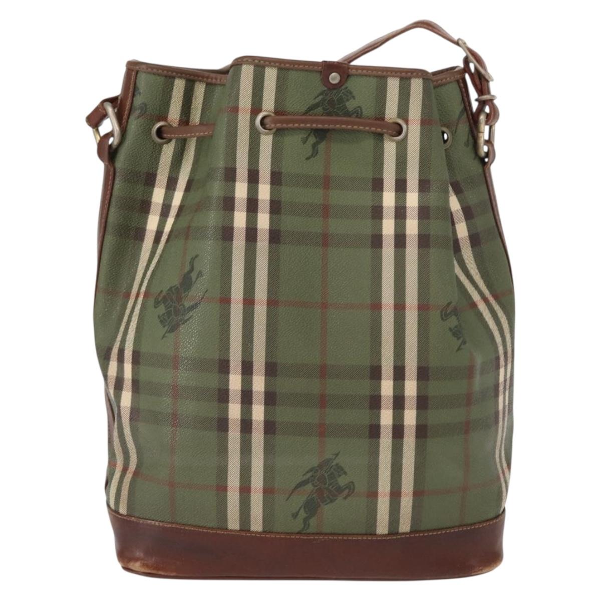 Burberrys Nova Check Shoulder Bag PVC Green Gold Auth 153485