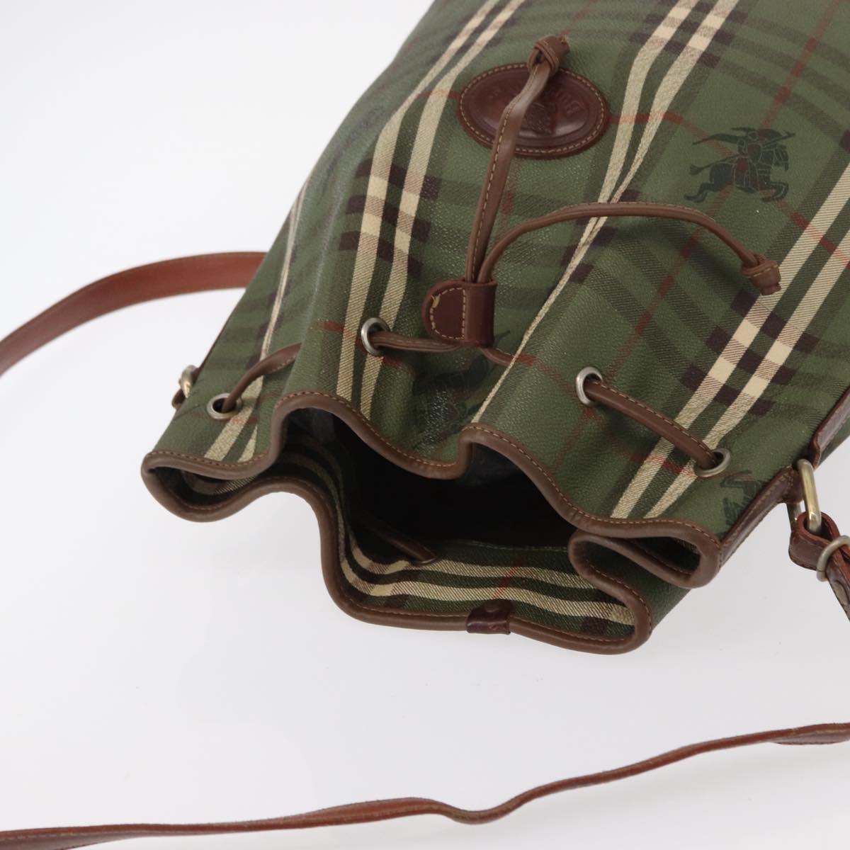 Burberrys Nova Check Shoulder Bag PVC Green Gold Auth 153485