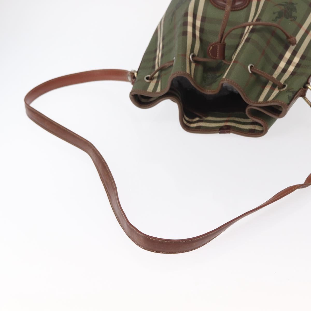 Burberrys Nova Check Shoulder Bag PVC Green Gold Auth 153485