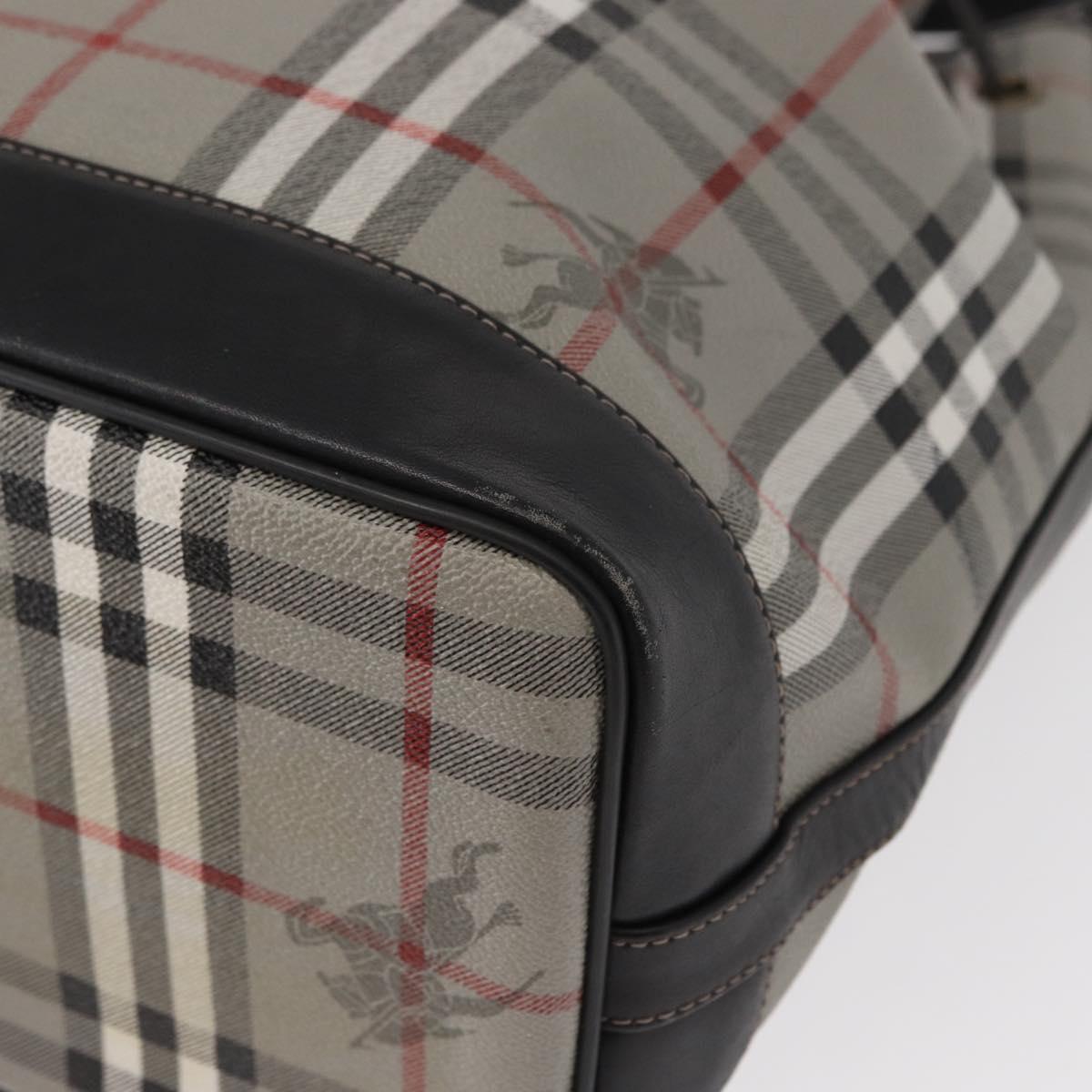 BURBERRY Nova Check Shoulder Bag PVC Gray Gold Auth 153486