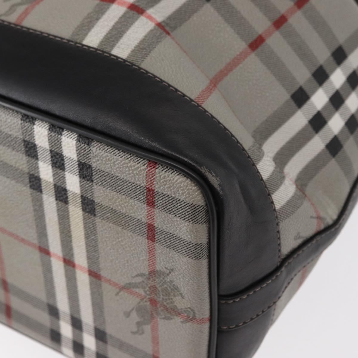 BURBERRY Nova Check Shoulder Bag PVC Gray Gold Auth 153486