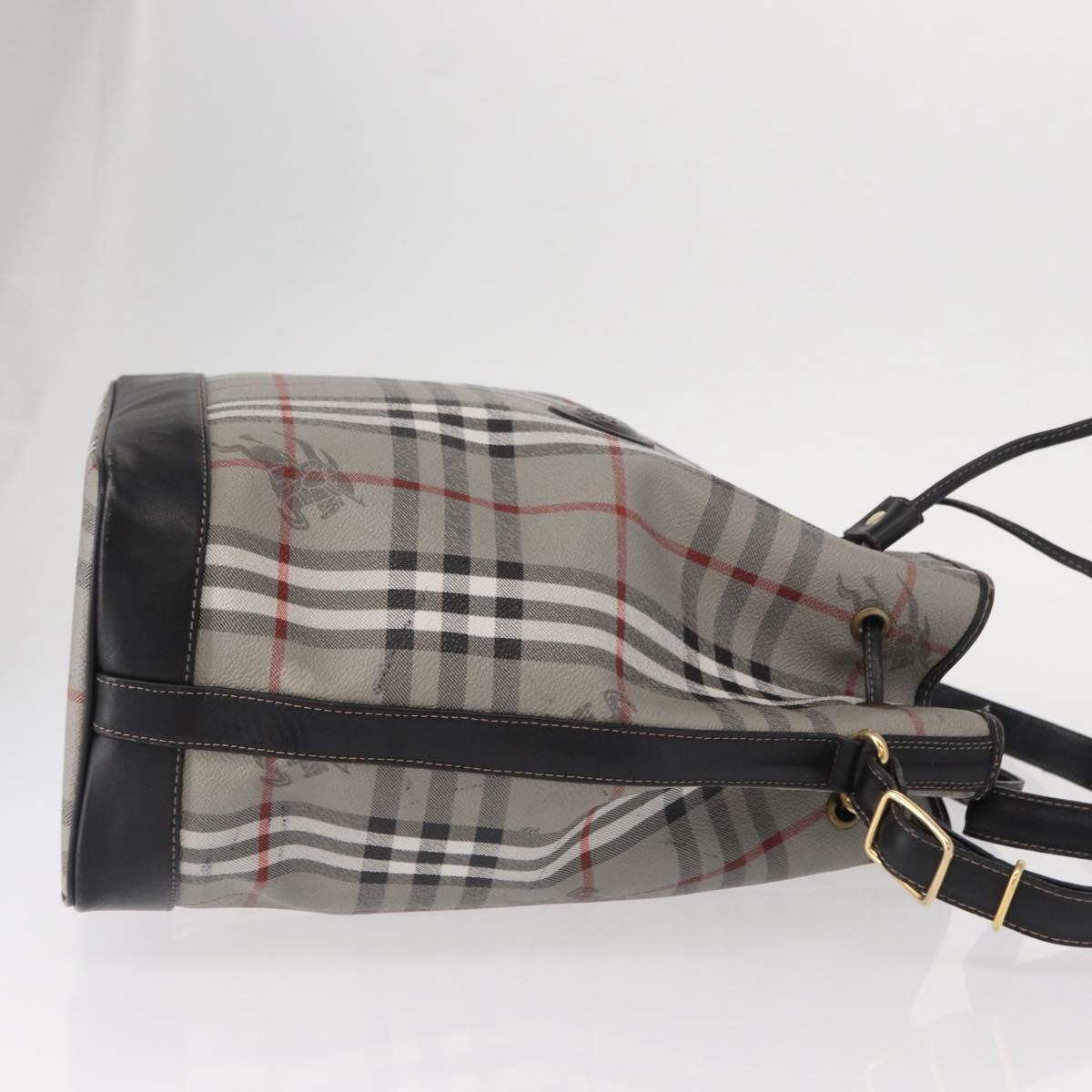 BURBERRY Nova Check Shoulder Bag PVC Gray Gold Auth 153486