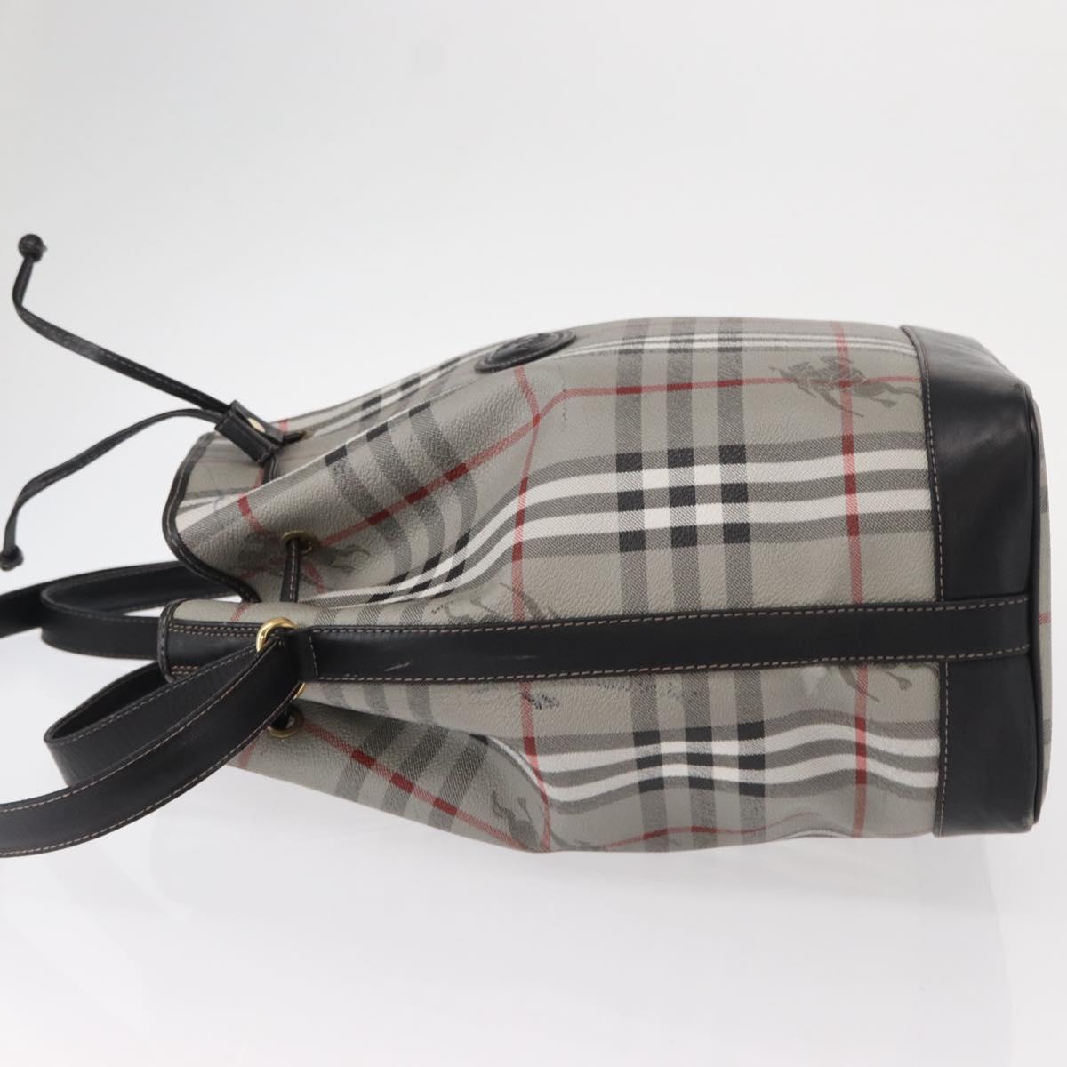 BURBERRY Nova Check Shoulder Bag PVC Gray Gold Auth 153486