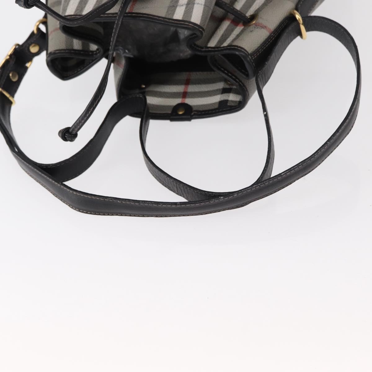 BURBERRY Nova Check Shoulder Bag PVC Gray Gold Auth 153486