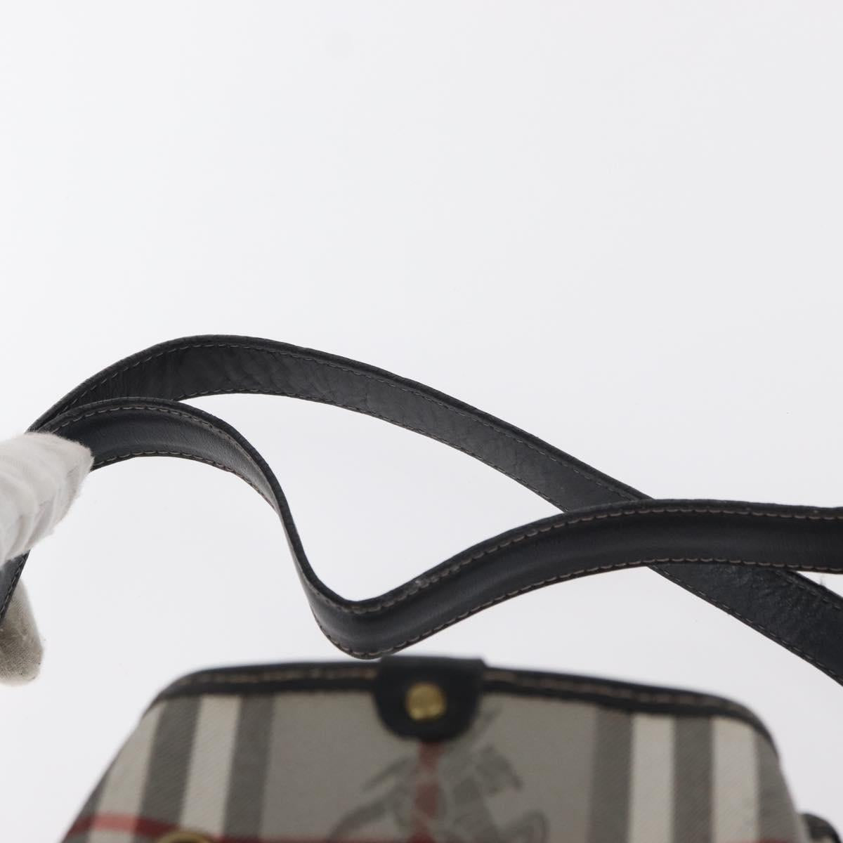 BURBERRY Nova Check Shoulder Bag PVC Gray Gold Auth 153486