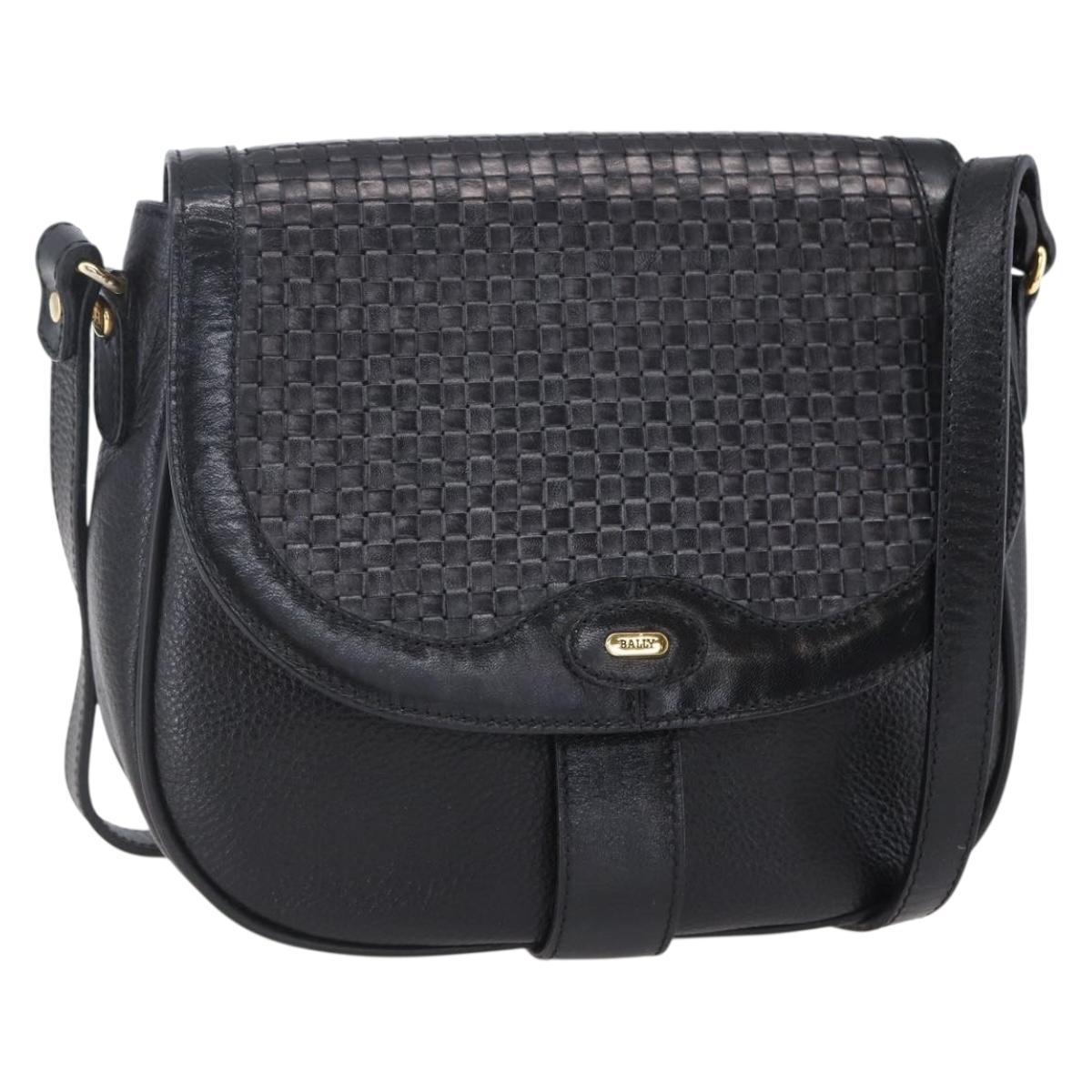 BALLY Shoulder Bag Leather Black Gold Auth 153489