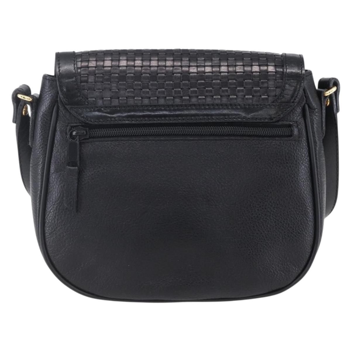 BALLY Shoulder Bag Leather Black Gold Auth 153489