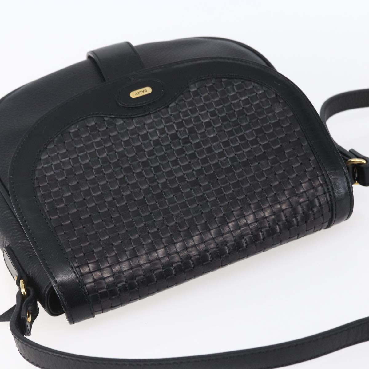 BALLY Shoulder Bag Leather Black Gold Auth 153489
