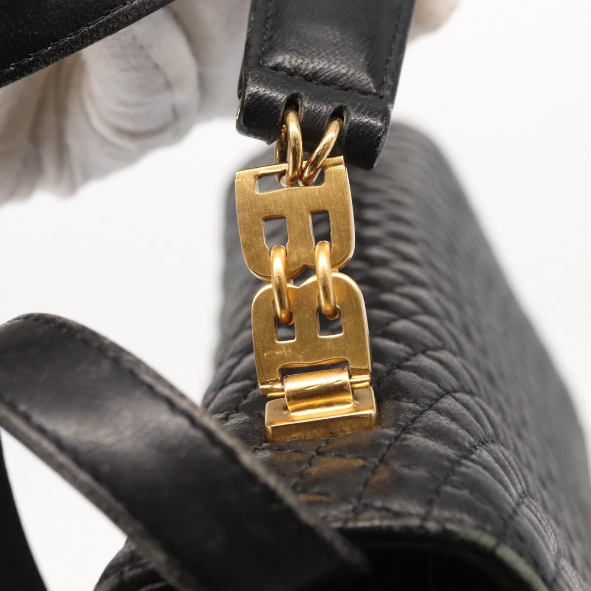 BALLY Hand Bag Leather 2way Black Gold Auth 153490