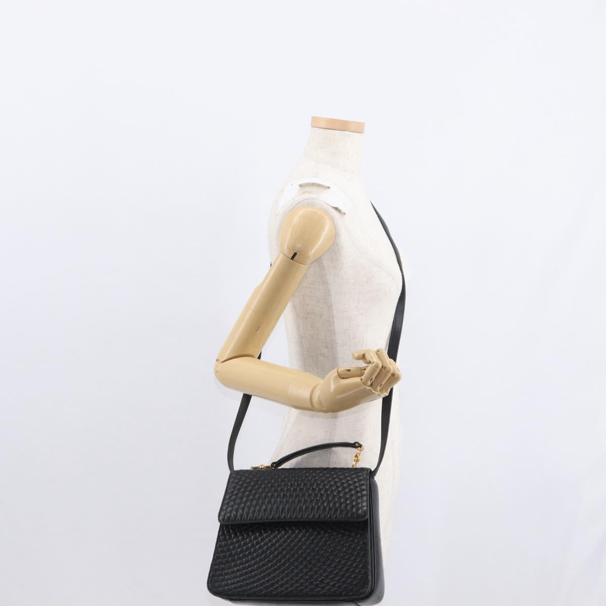 BALLY Hand Bag Leather 2way Black Gold Auth 153490