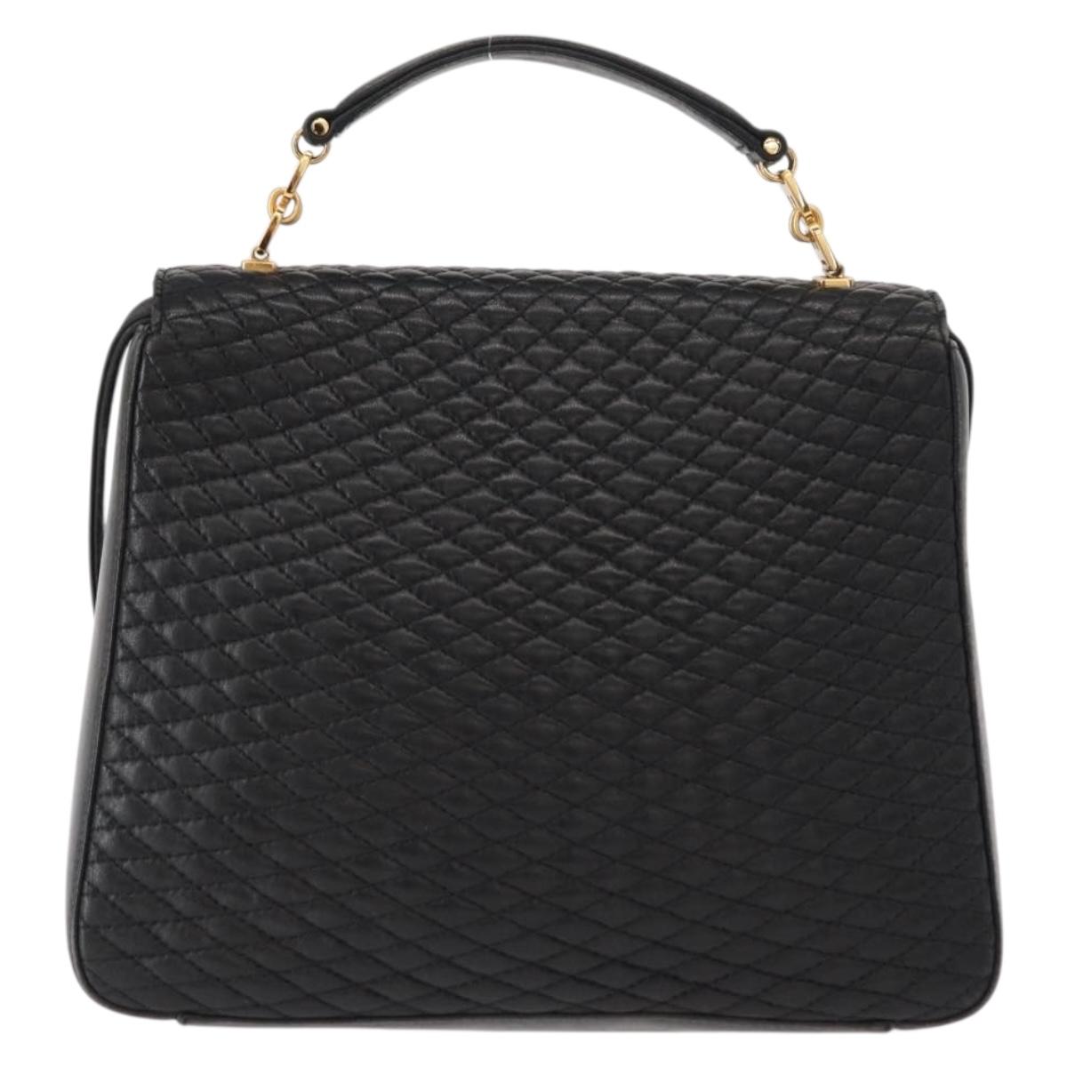 BALLY Hand Bag Leather 2way Black Gold Auth 153490A