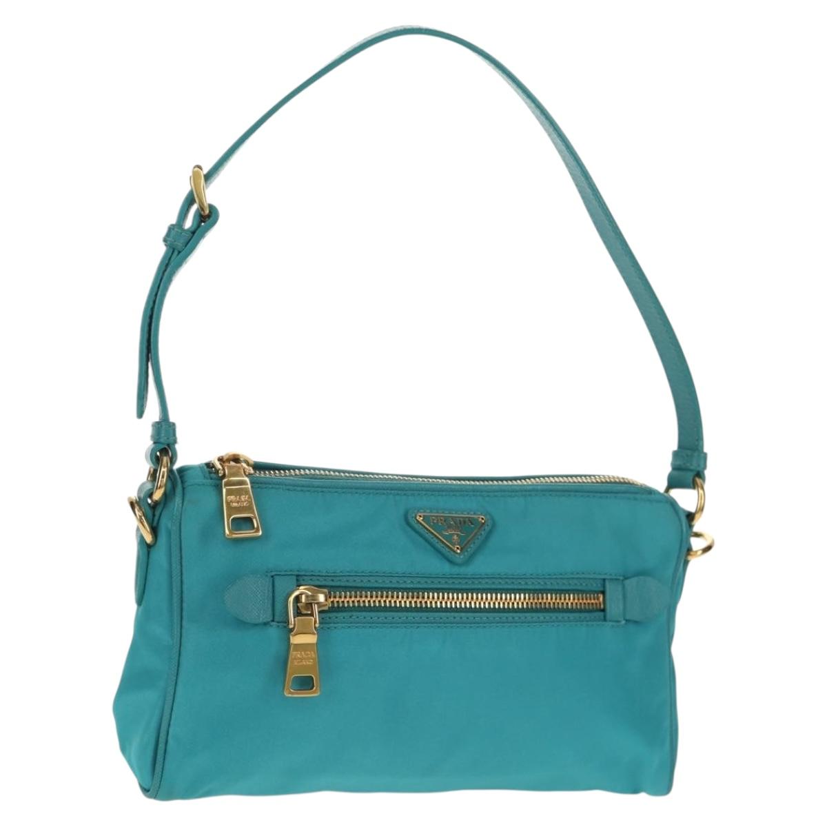 PRADA Shoulder Bag Nylon Blue Gold Auth 153492V