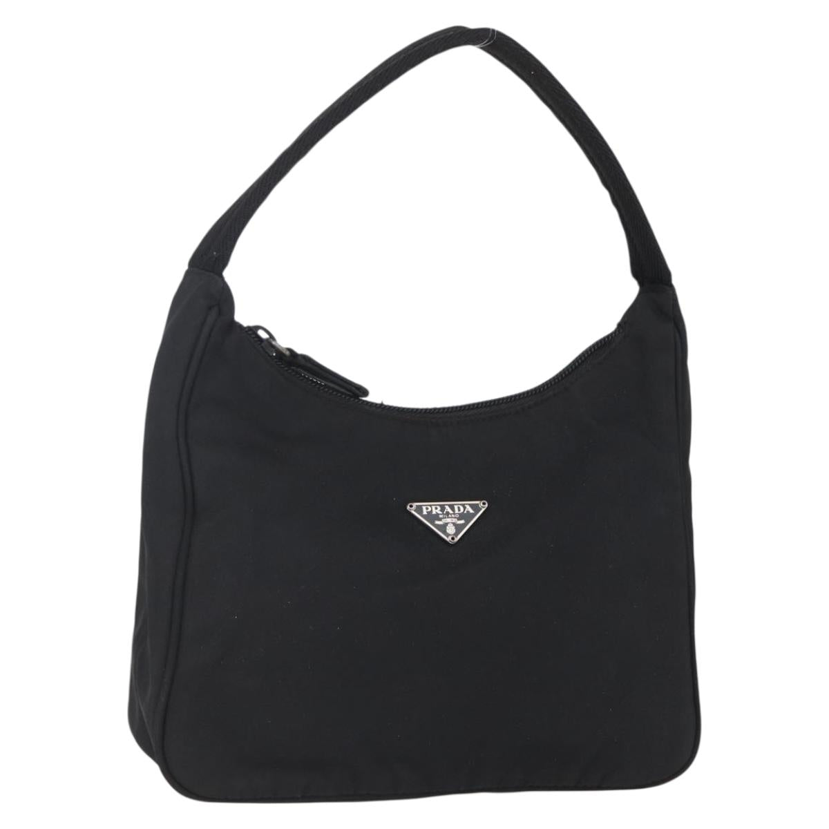 PRADA Hand Bag Nylon Black Silver Auth 153493