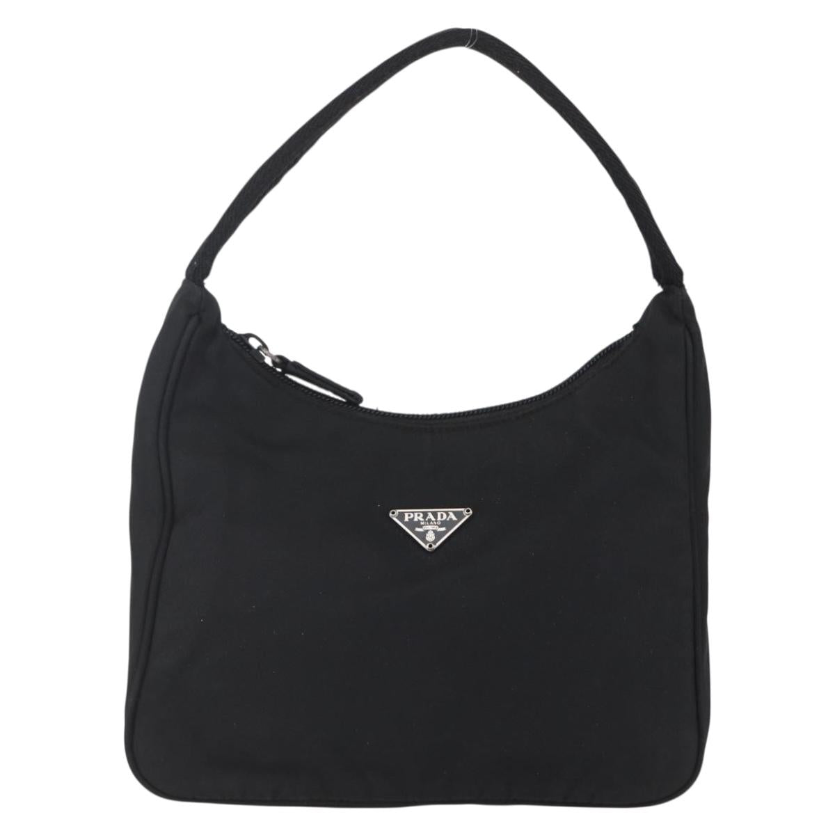 PRADA Hand Bag Nylon Black Silver Auth 153493