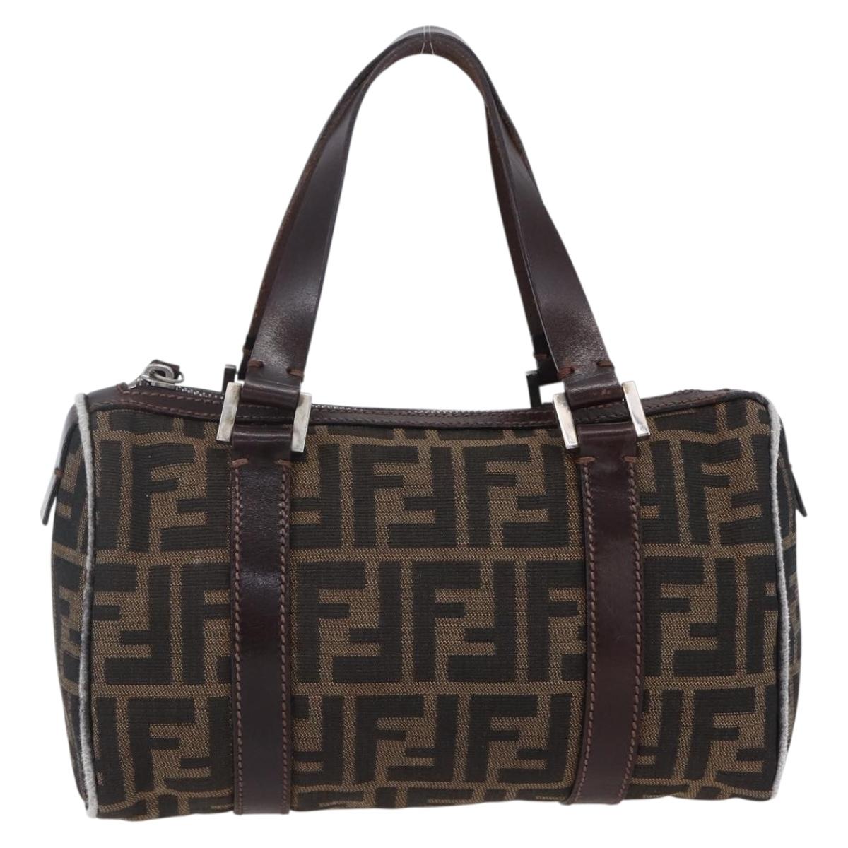 FENDI Zucca Canvas Hand Bag Black Brown Auth 153494