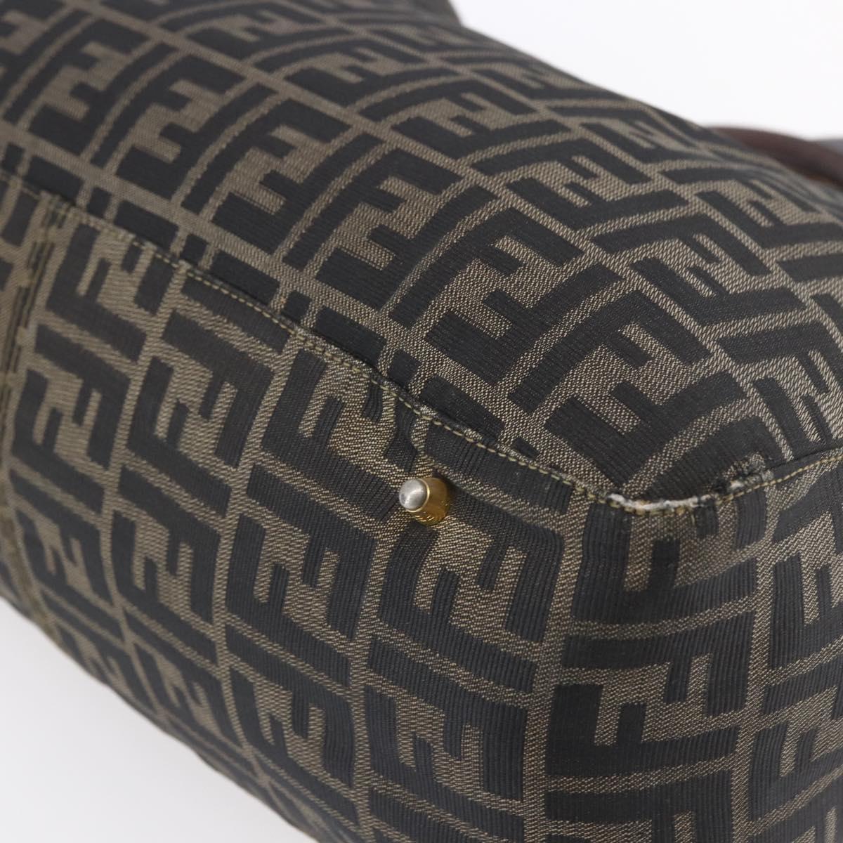 FENDI Zucca Canvas Hand Bag Black Brown Auth 153495