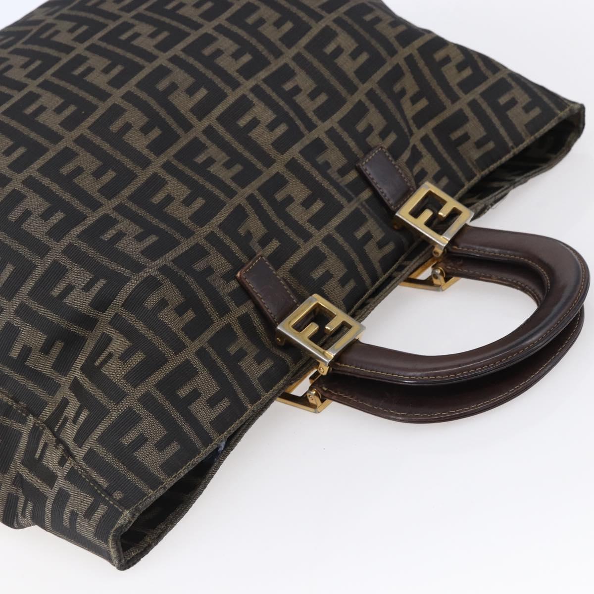 FENDI Zucca Canvas Hand Bag Black Brown Auth 153495