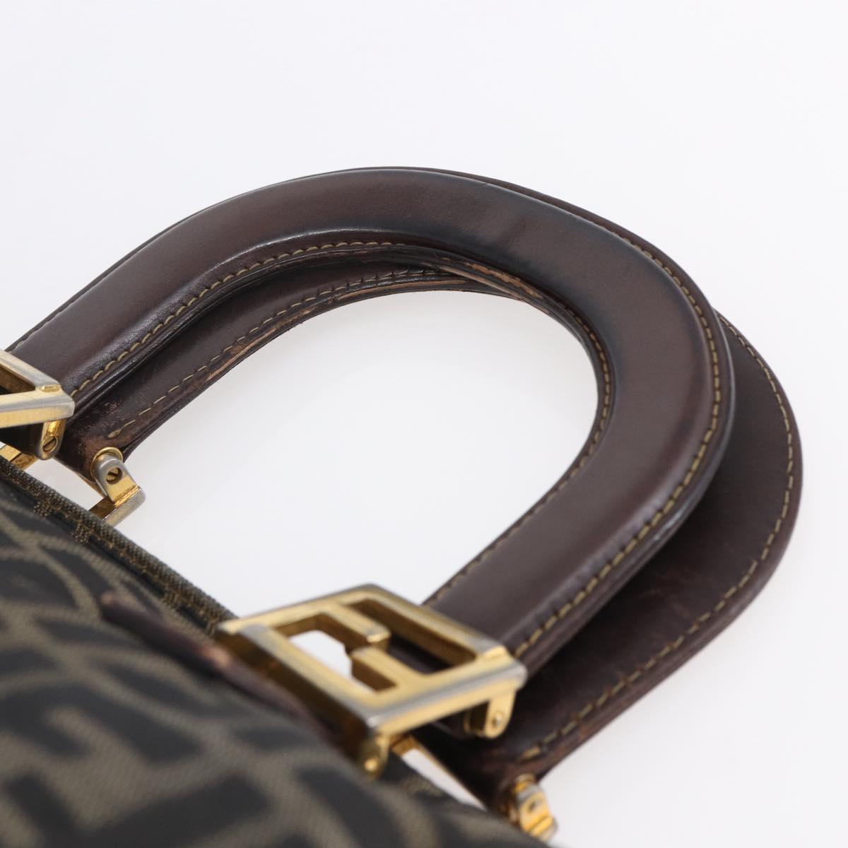 FENDI Zucca Canvas Hand Bag Black Brown Auth 153495
