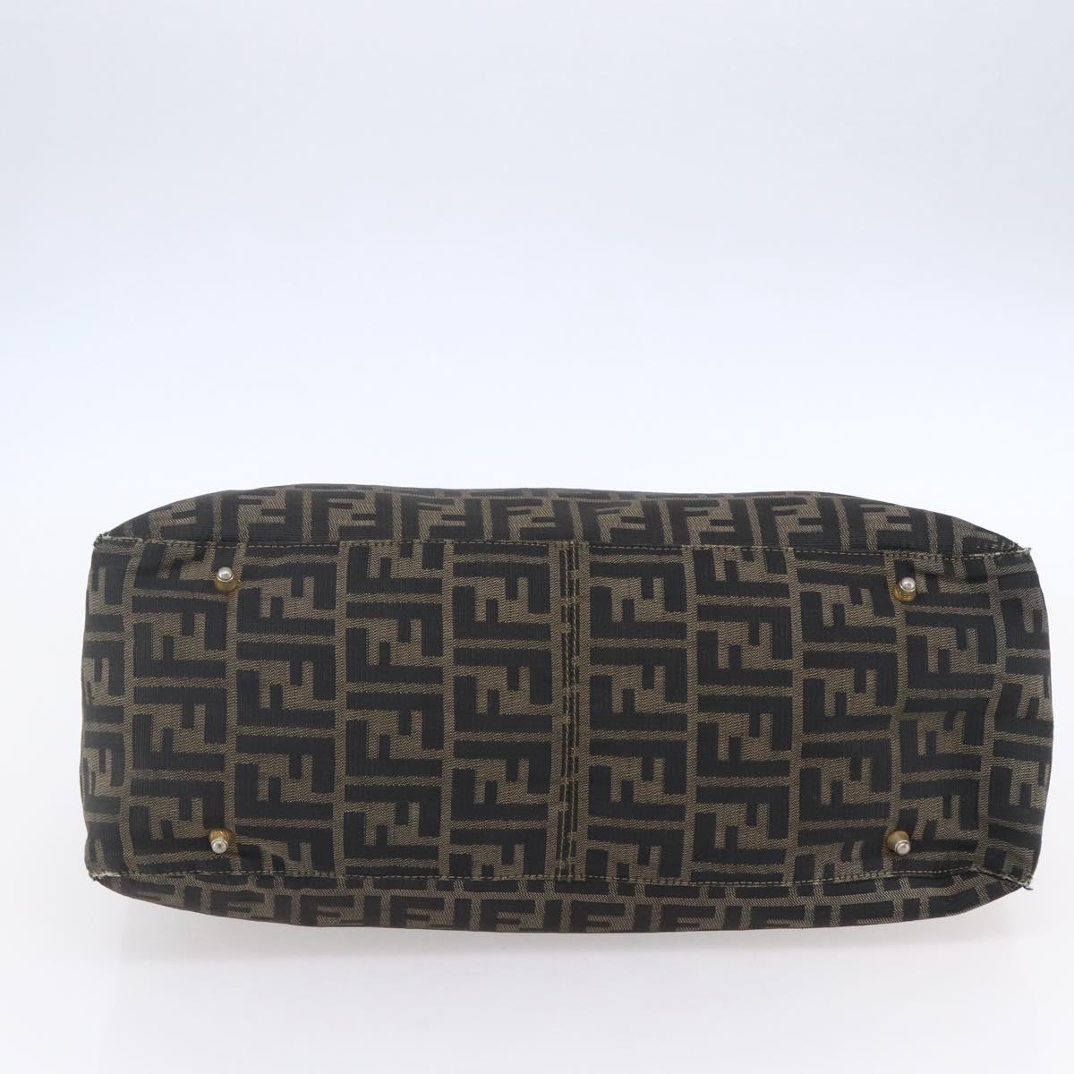 FENDI Zucca Canvas Hand Bag Black Brown Auth 153495