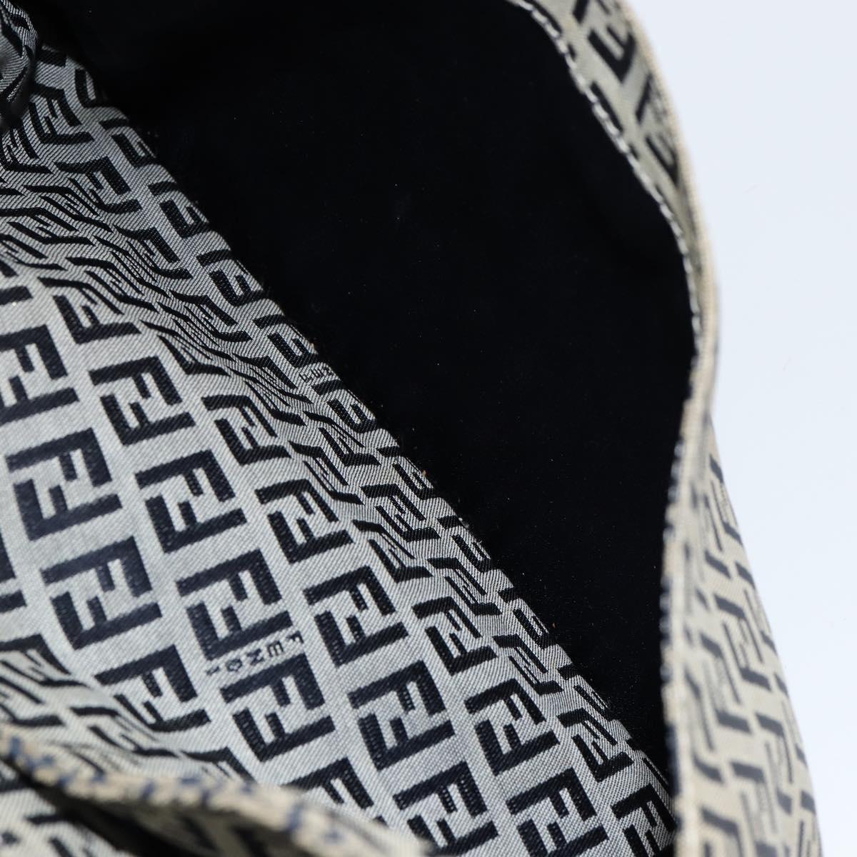 FENDI Zucchino Canvas Mamma Baguette Shoulder Bag Navy Silver Auth 153496