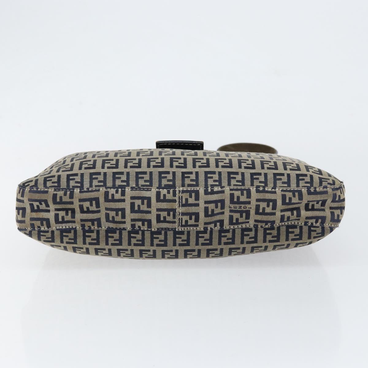 FENDI Zucchino Canvas Mamma Baguette Shoulder Bag Navy Silver Auth 153496