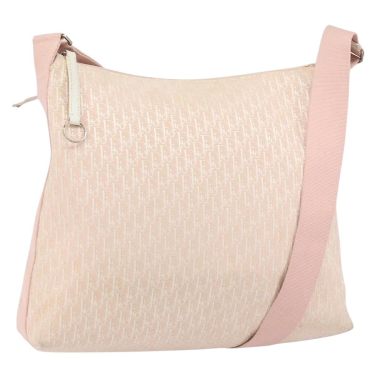 Christian Dior Trotter Canvas Shoulder Bag Pink Silver Auth 153498
