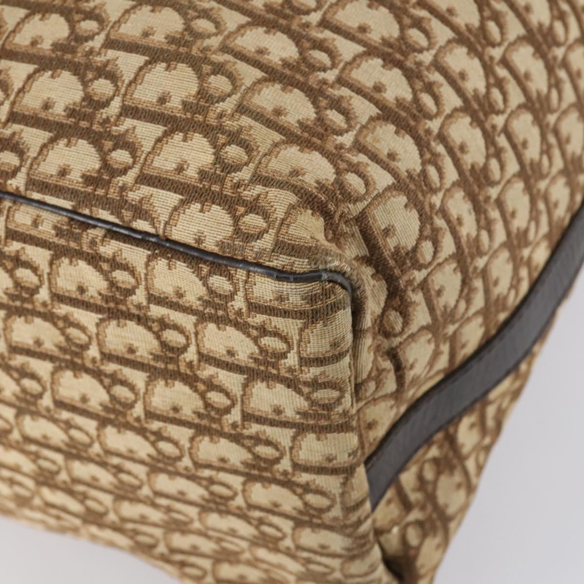 Christian Dior Trotter Canvas Boston Bag Beige Gold Auth 153500