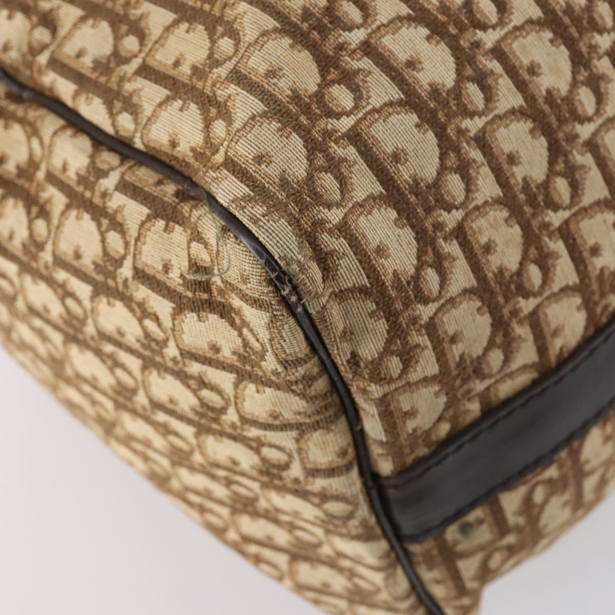 Christian Dior Trotter Canvas Boston Bag Beige Gold Auth 153500