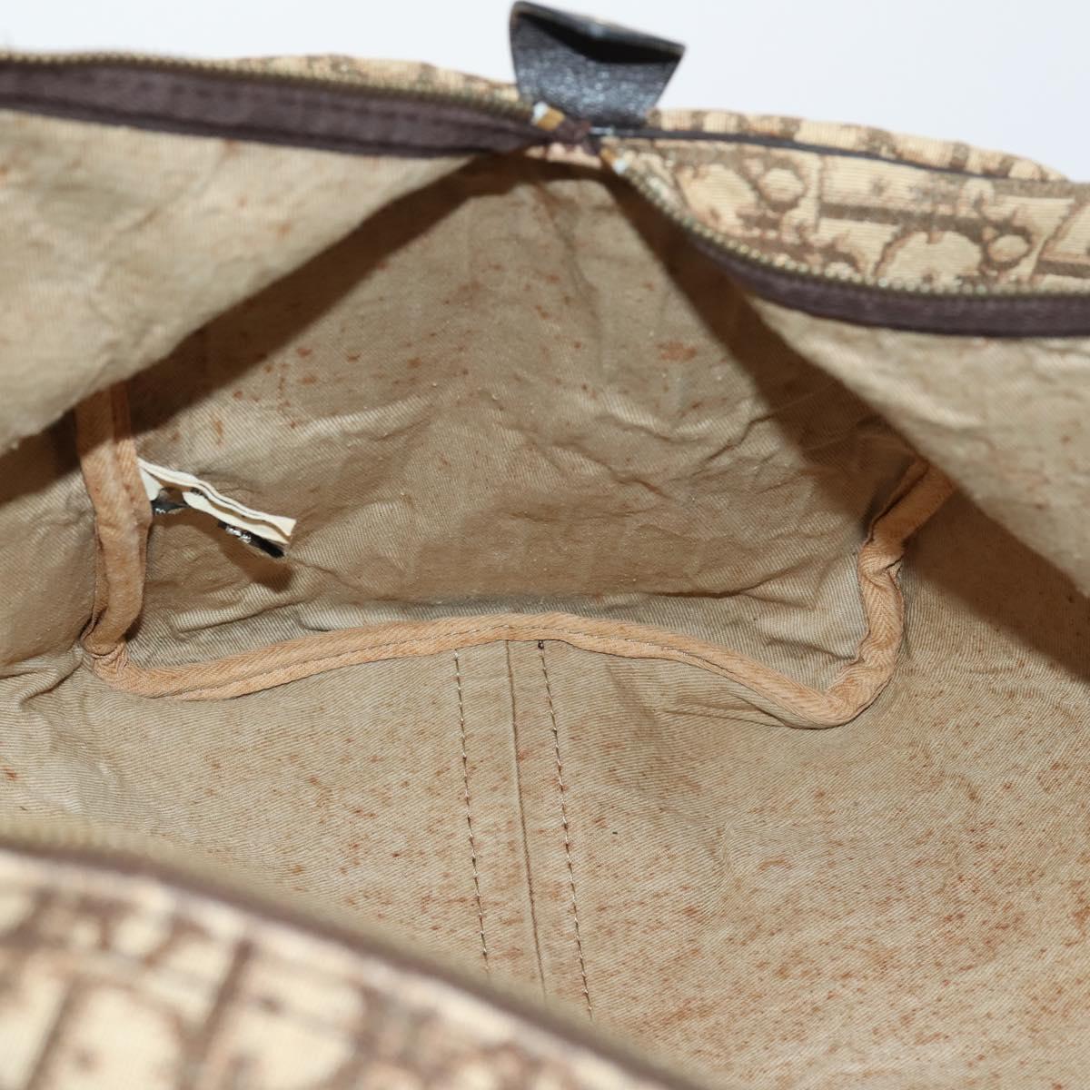 Christian Dior Trotter Canvas Boston Bag Beige Gold Auth 153500