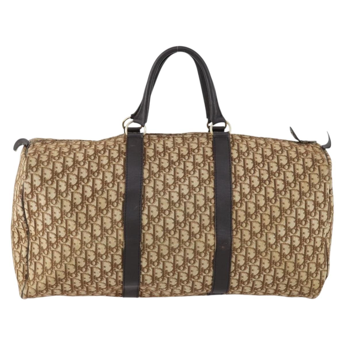 Christian Dior Trotter Canvas Boston Bag Beige Gold Auth 153500