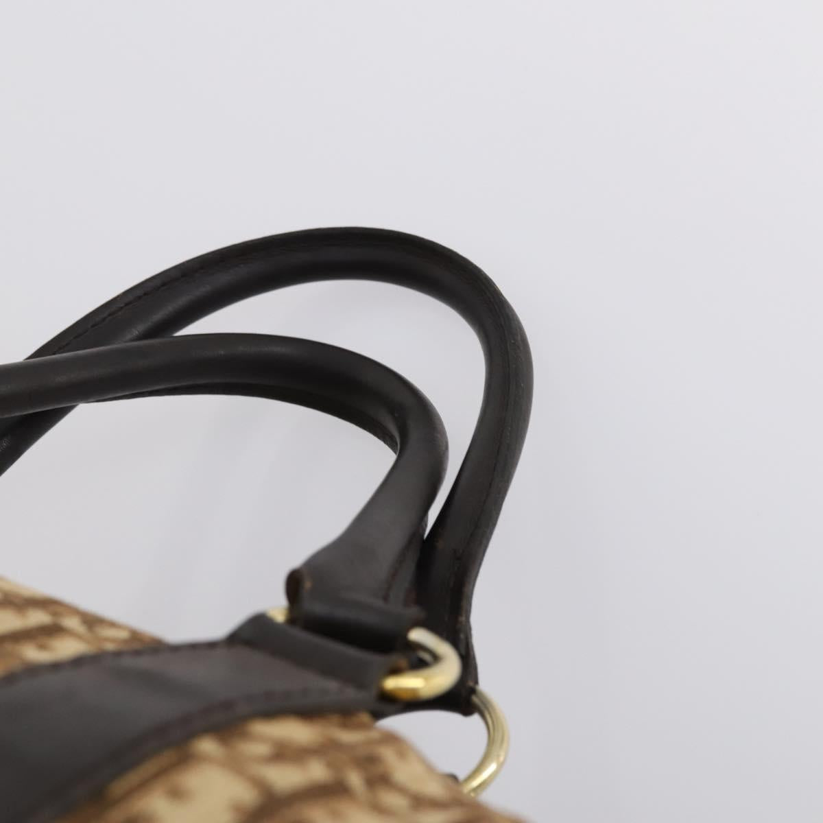 Christian Dior Trotter Canvas Boston Bag Beige Gold Auth 153500