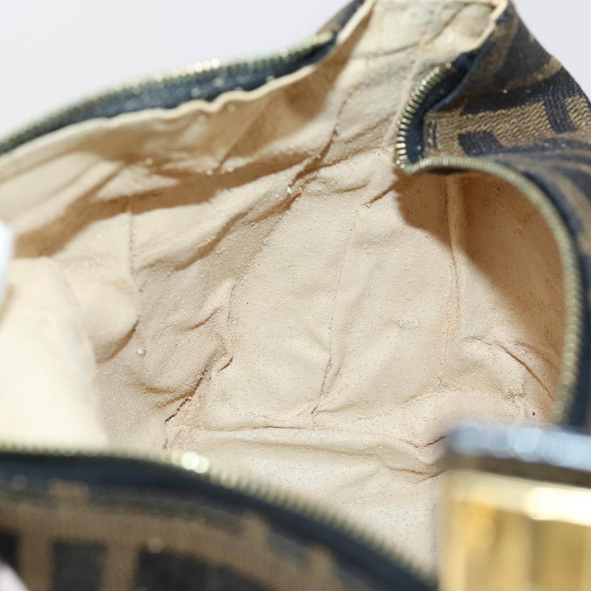 FENDI Zucca Canvas Vanity Pouch Black Brown gold Auth 153556