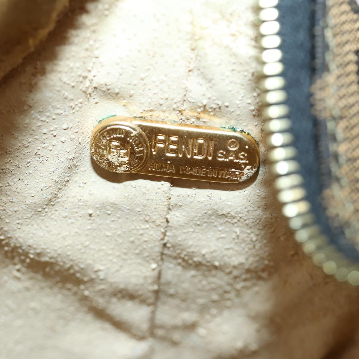 FENDI Zucca Canvas Vanity Pouch Black Brown gold Auth 153556