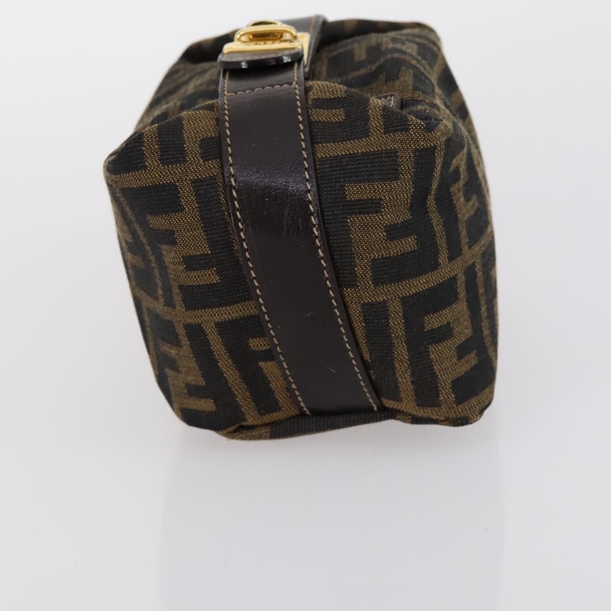 FENDI Zucca Canvas Vanity Pouch Black Brown gold Auth 153556