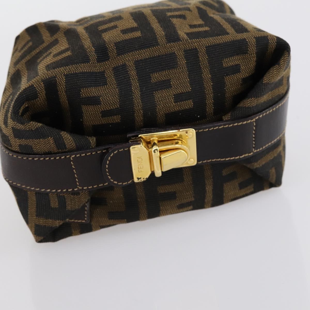 FENDI Zucca Canvas Vanity Pouch Black Brown gold Auth 153556