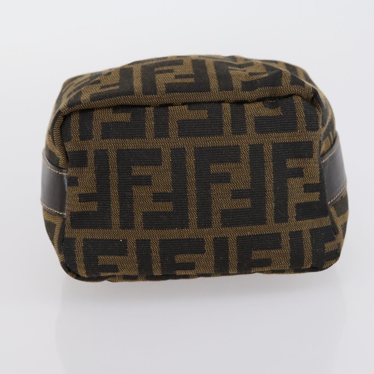 FENDI Zucca Canvas Vanity Pouch Black Brown gold Auth 153556