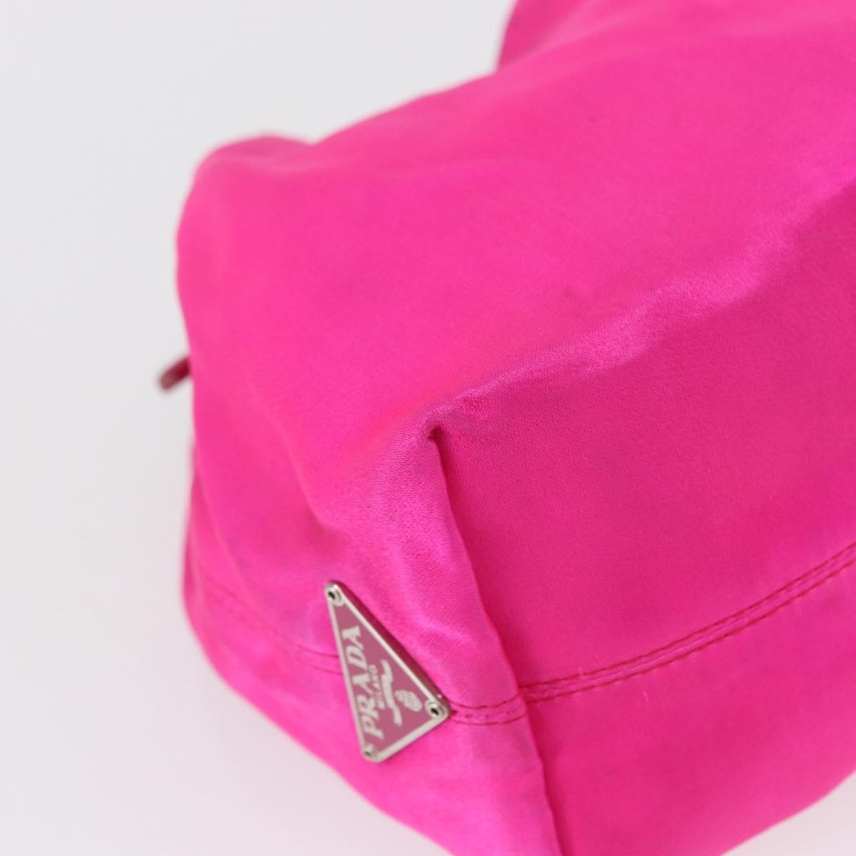 PRADA Pouch Hand Satin Metal Pink Silver Auth 153557