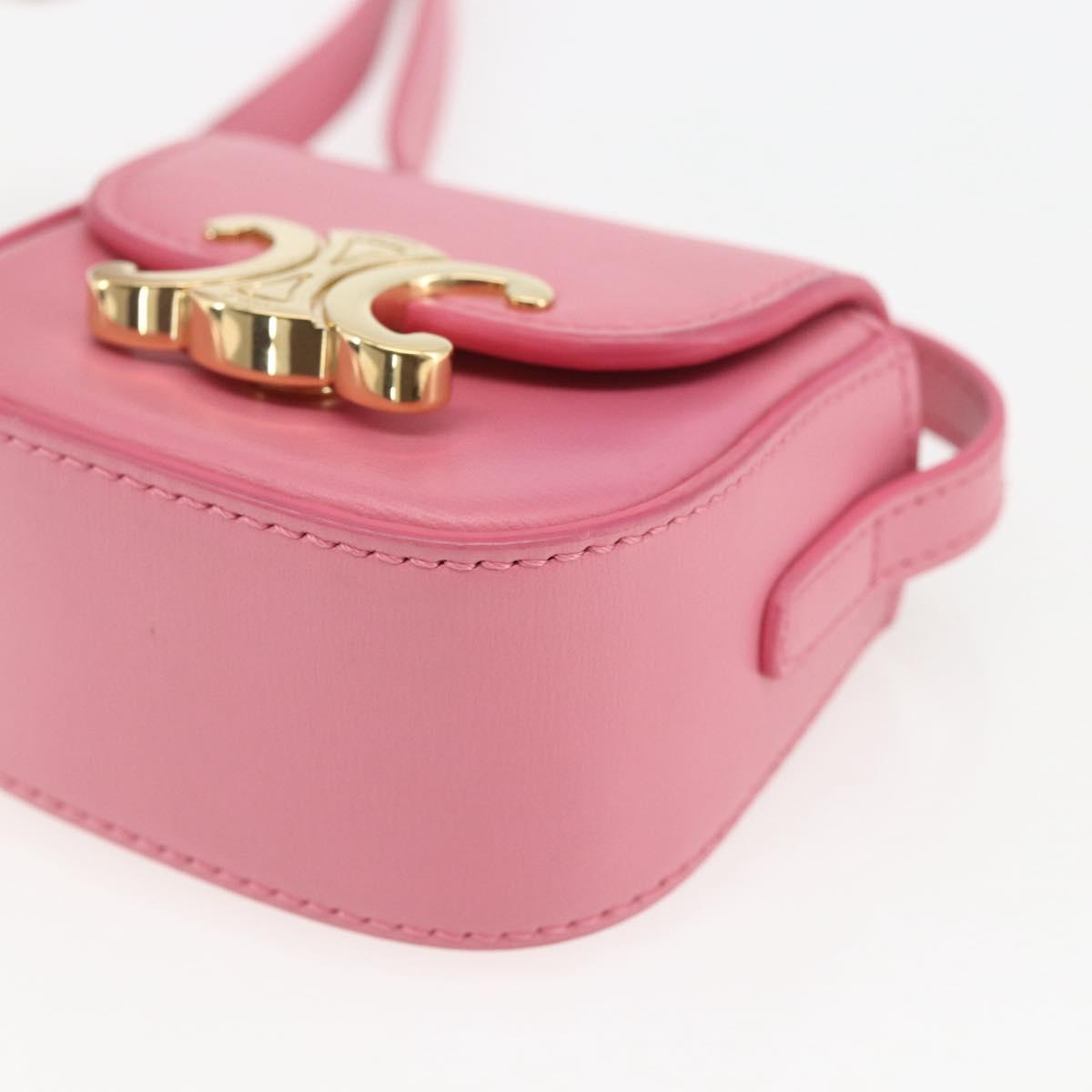 CELINE Triomphe Mini Claude Shoulder Pouch Calf Skin Pink Gold Auth 153596SAM
