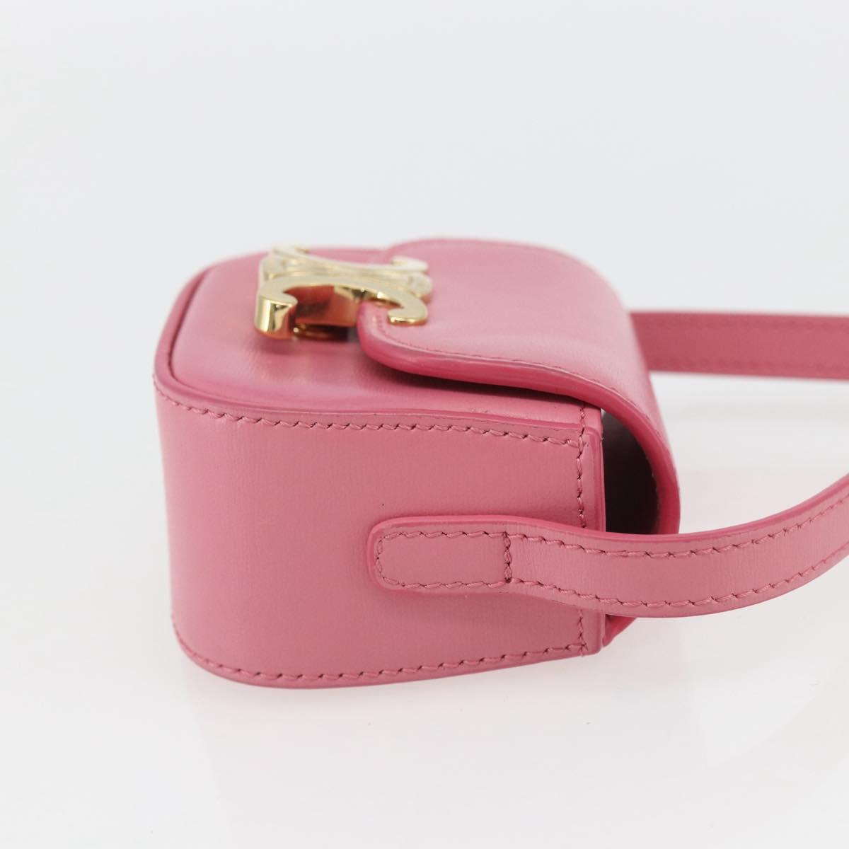 CELINE Triomphe Mini Claude Shoulder Pouch Calf Skin Pink Gold Auth 153596SAM