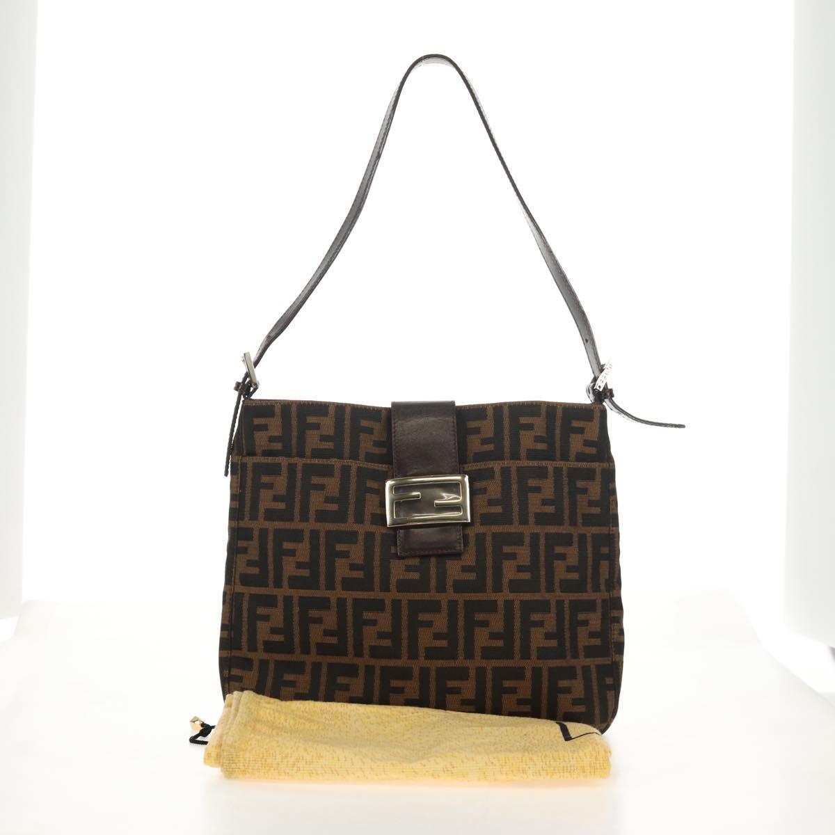 FENDI Zucca Canvas Mamma Baguette Shoulder Bag Black Brown Auth 153620SAV