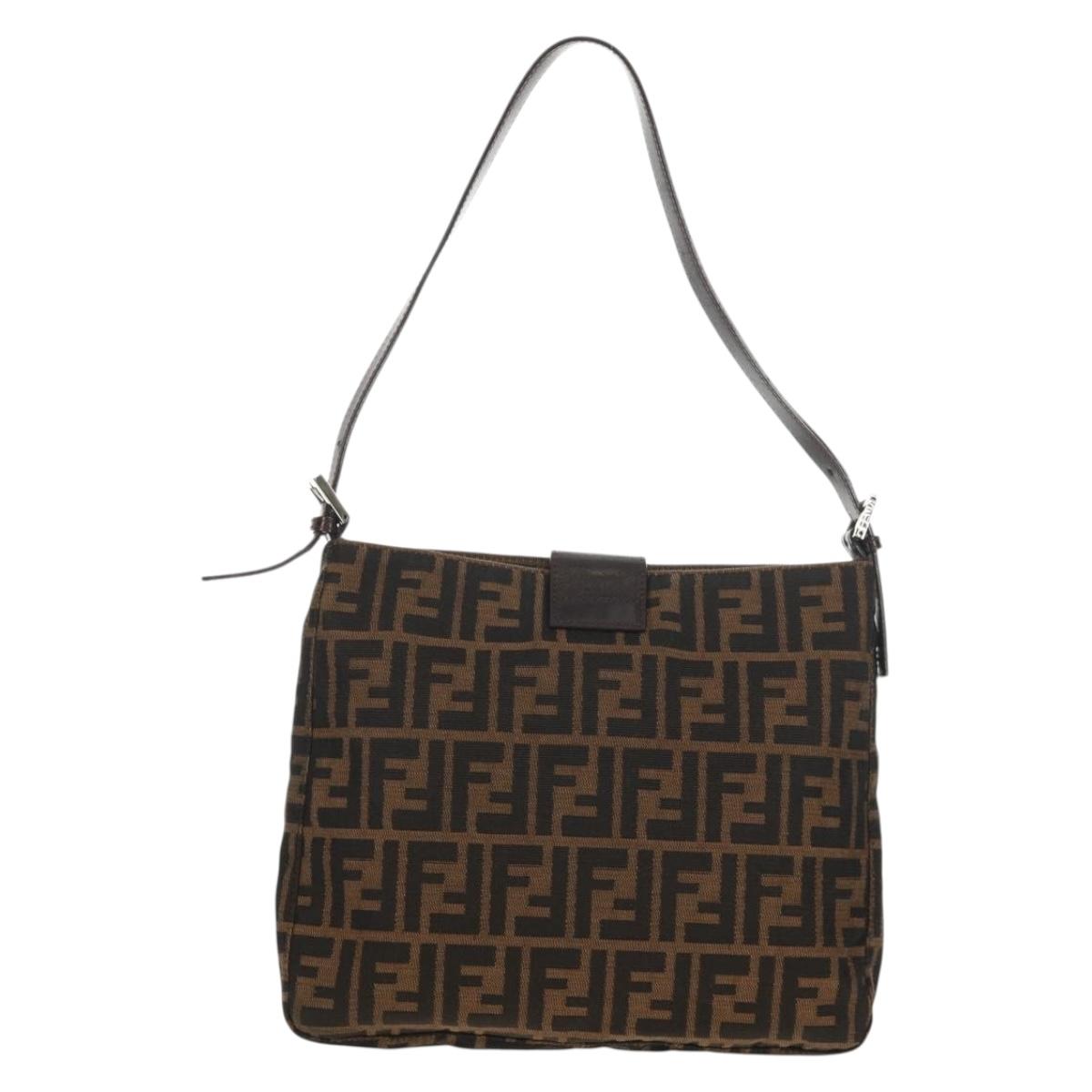 FENDI Zucca Canvas Mamma Baguette Shoulder Bag Black Brown Auth 153620SAV