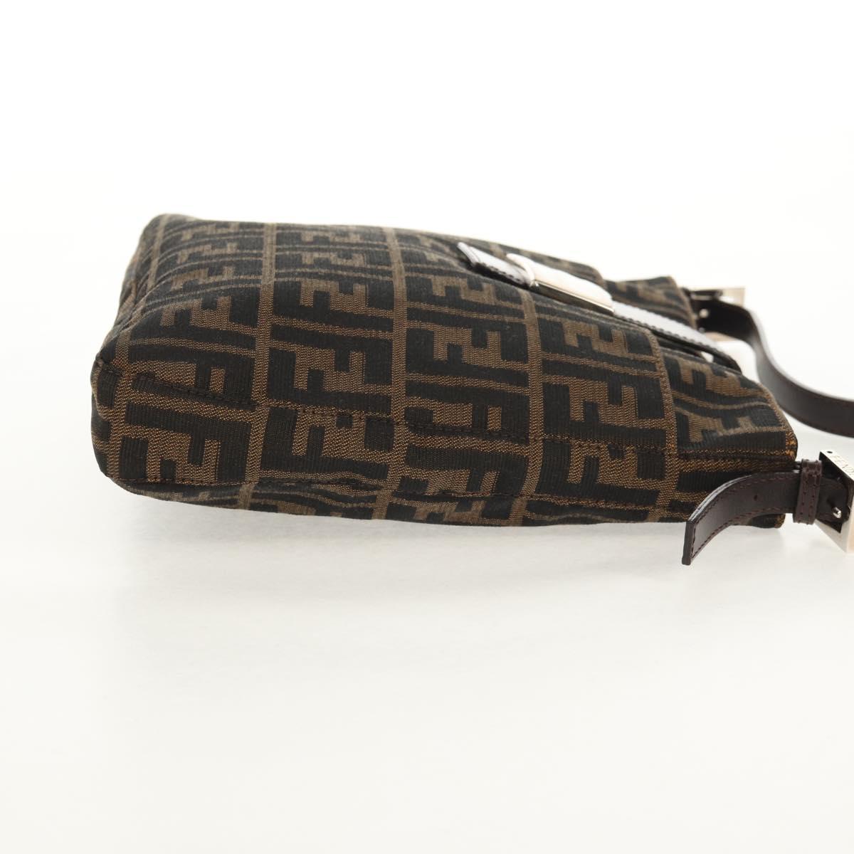 FENDI Zucca Canvas Mamma Baguette Shoulder Bag Black Brown Auth 153620SAV
