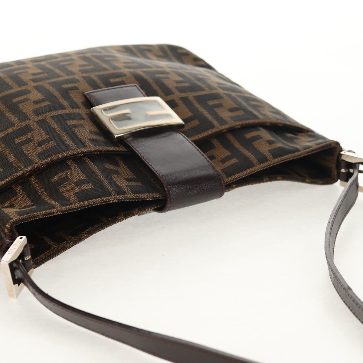 FENDI Zucca Canvas Mamma Baguette Shoulder Bag Black Brown Auth 153620SAV