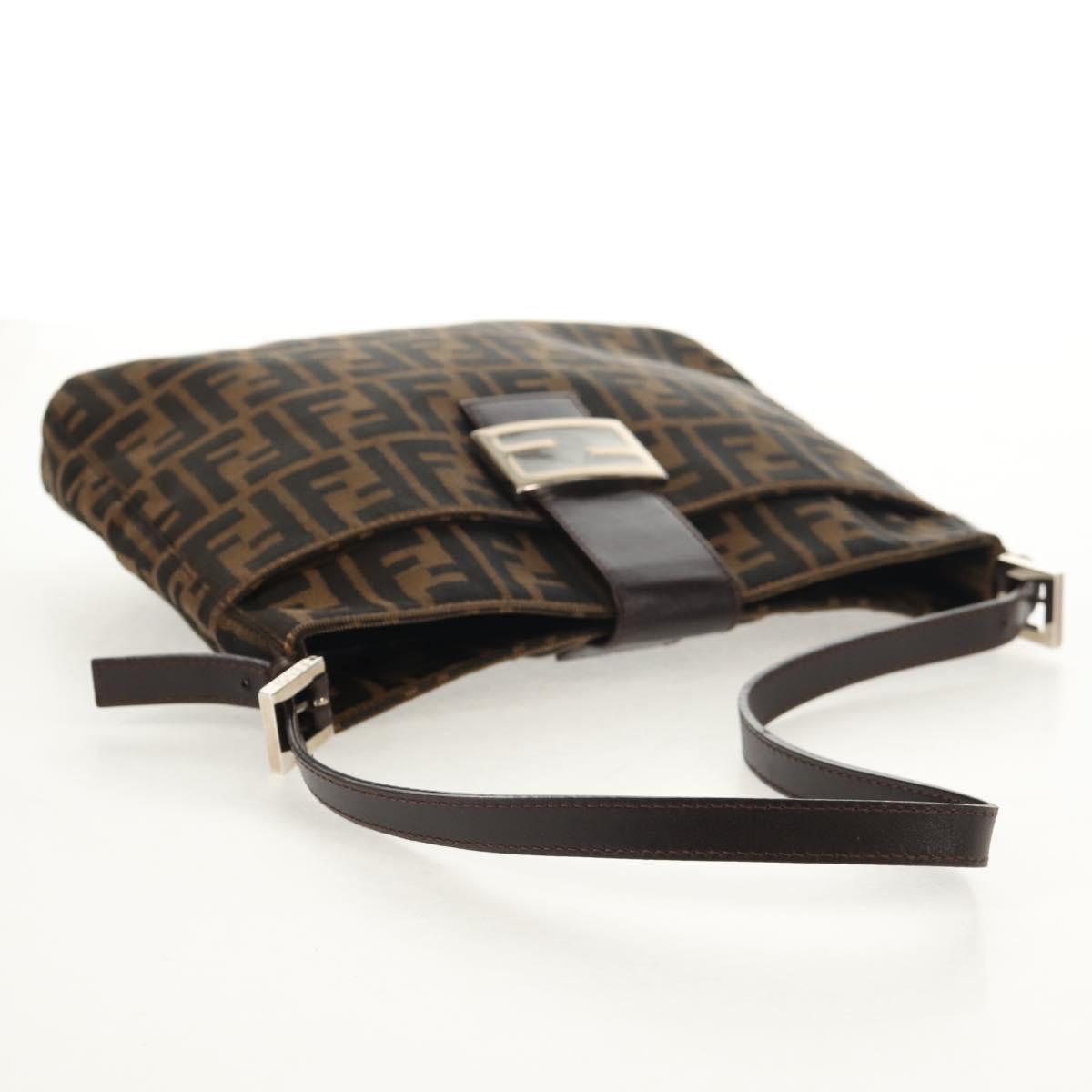 FENDI Zucca Canvas Mamma Baguette Shoulder Bag Black Brown Auth 153620SAV