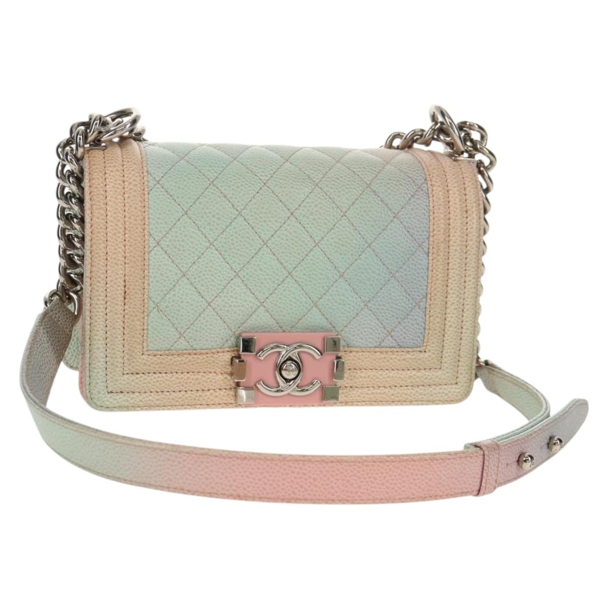 CHANEL Chain Boy Chanel Shoulder Bag Caviar Skin Rainbow CC Auth 153621SAM
