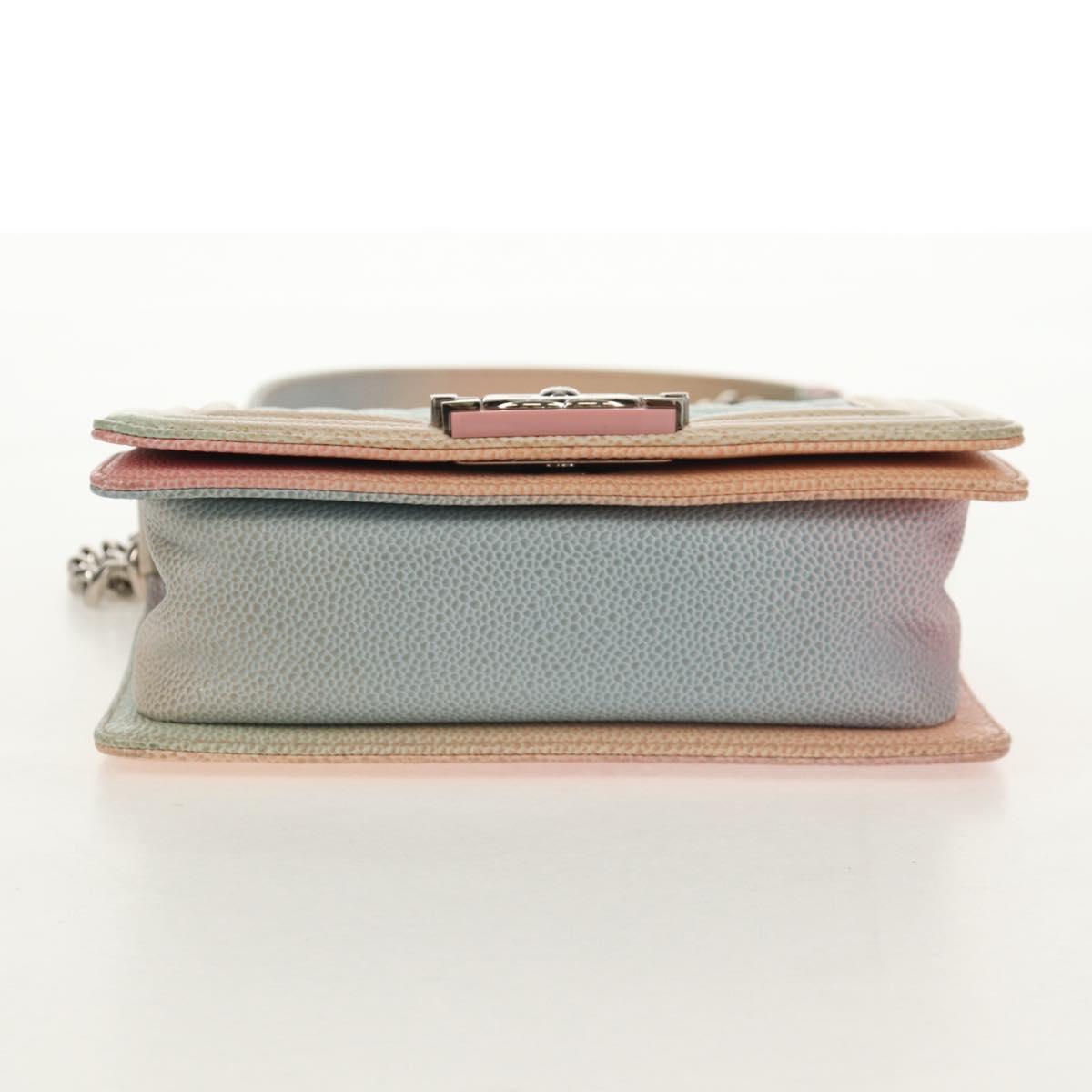 CHANEL Chain Boy Chanel Shoulder Bag Caviar Skin Rainbow CC Auth 153621SAM