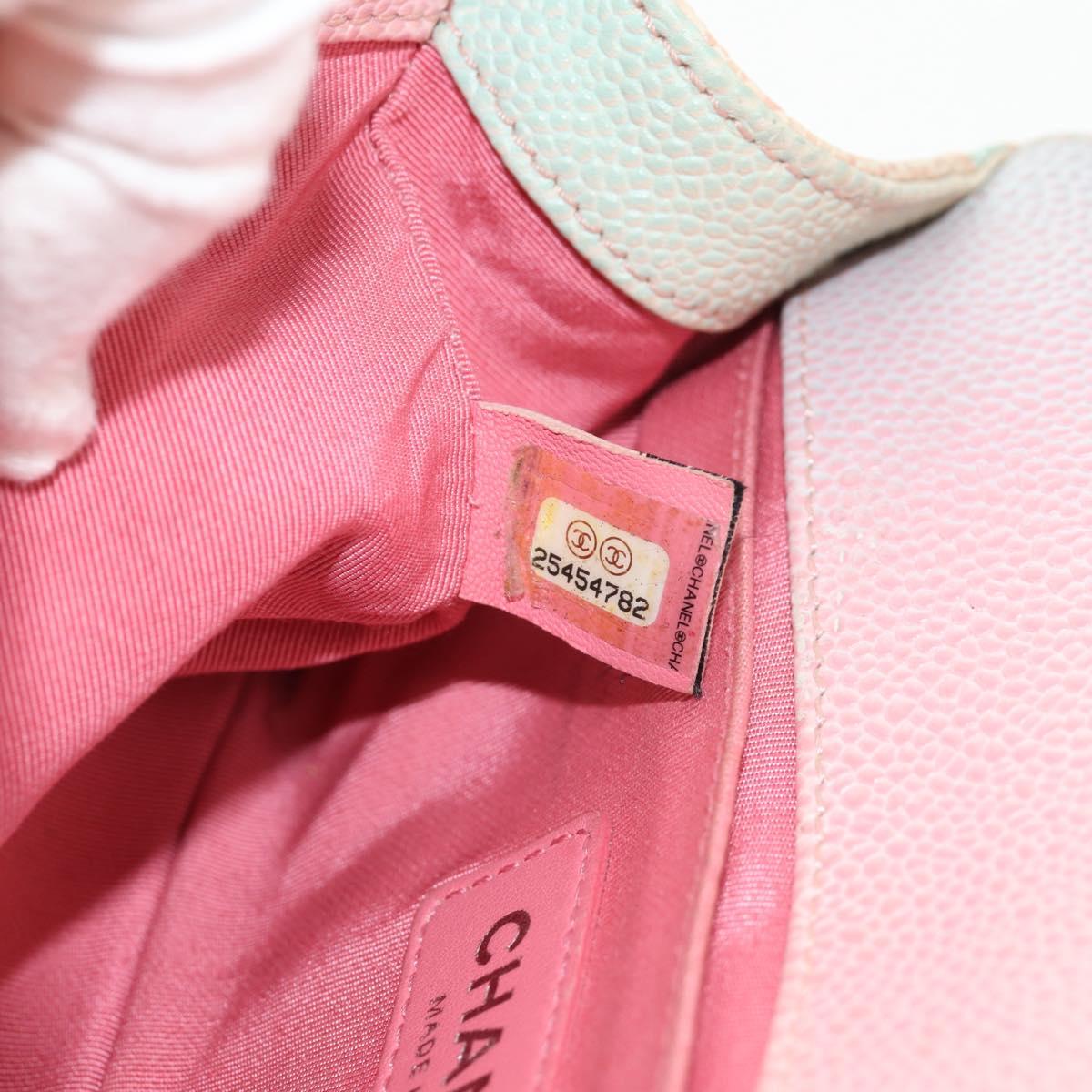 CHANEL Chain Boy Chanel Shoulder Bag Caviar Skin Rainbow CC Auth 153621SAM