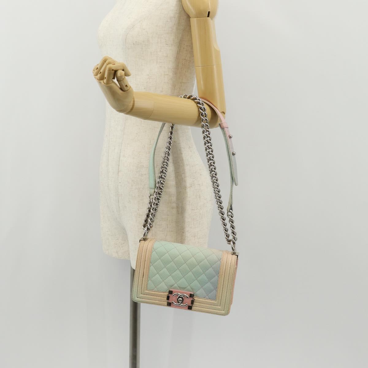 CHANEL Chain Boy Chanel Shoulder Bag Caviar Skin Rainbow CC Auth 153621SAM