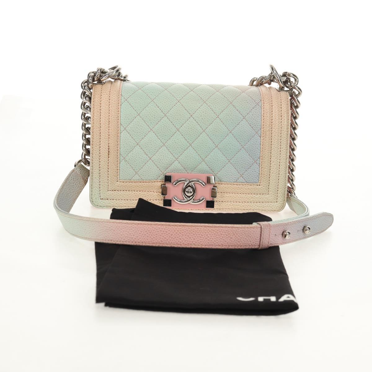 CHANEL Chain Boy Chanel Shoulder Bag Caviar Skin Rainbow CC Auth 153621SAM