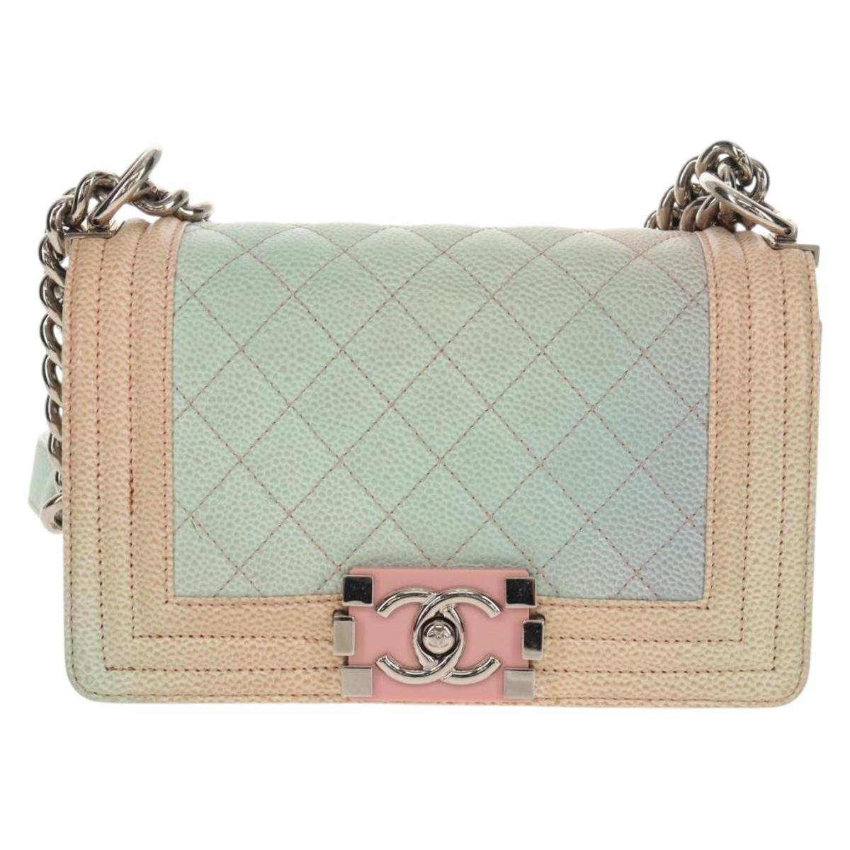 CHANEL Chain Boy Chanel Shoulder Bag Caviar Skin Rainbow CC Auth 153621SAM